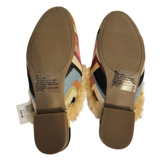 UNIVERSAL THREAD Size 8.5 Bibiana Faux Fur Lined Mules Slip On Chevron Flats NEW - Picture 10 of 10